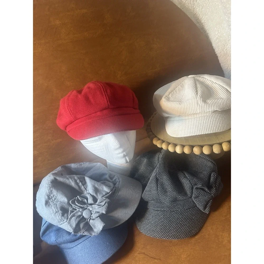 VTG  Newsboy Hats, Lot Of 5 M-L denim  Tweed Wool Cotton Corduroy Look